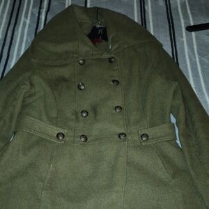 CoffeeShop Men's Double-Breasted Pea Coat in Olive Green